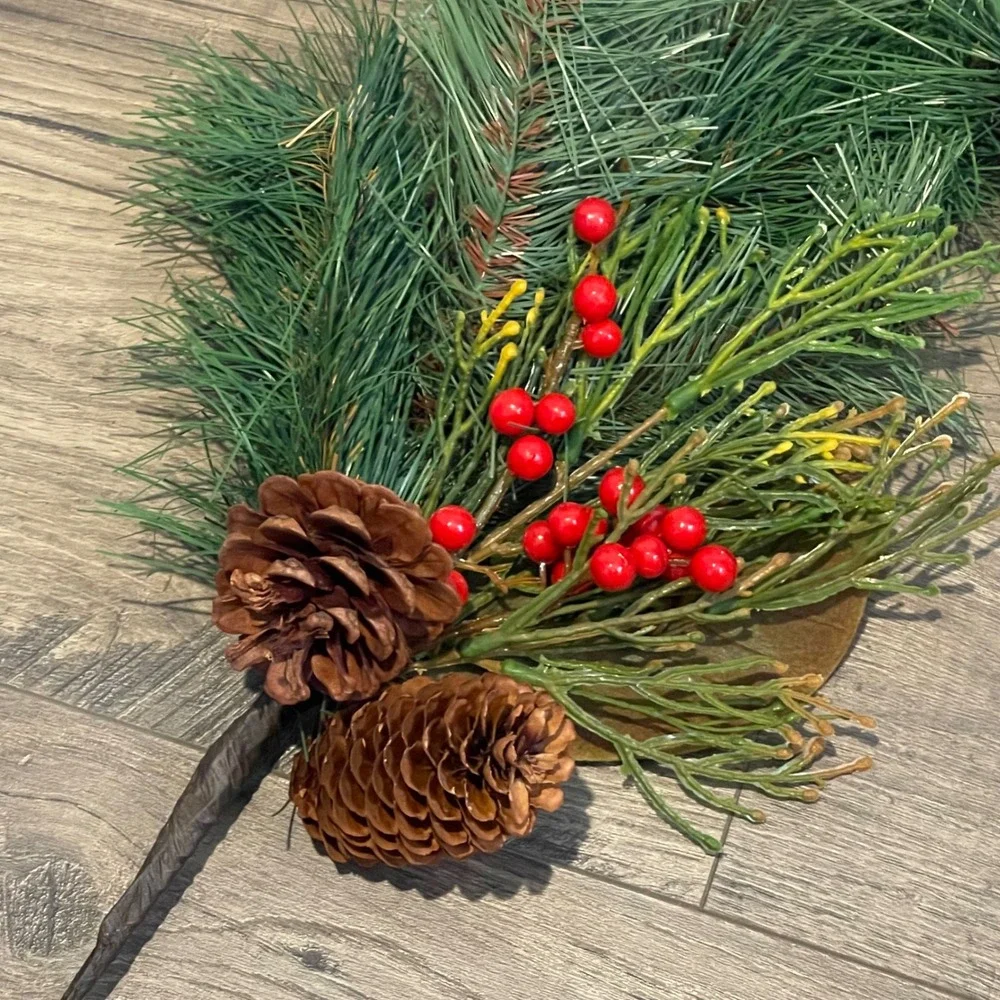 Artificial Pine Spray with Pinecones and Red Berries Christmas Floral Pick 17in